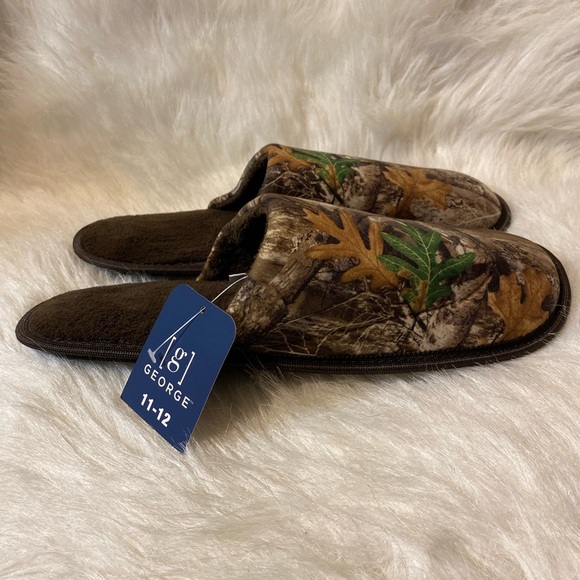 George RealTree Camo Slippers Mens Size 11-12 Brown‎ Camouflage Slip On - Picture 1 of 6